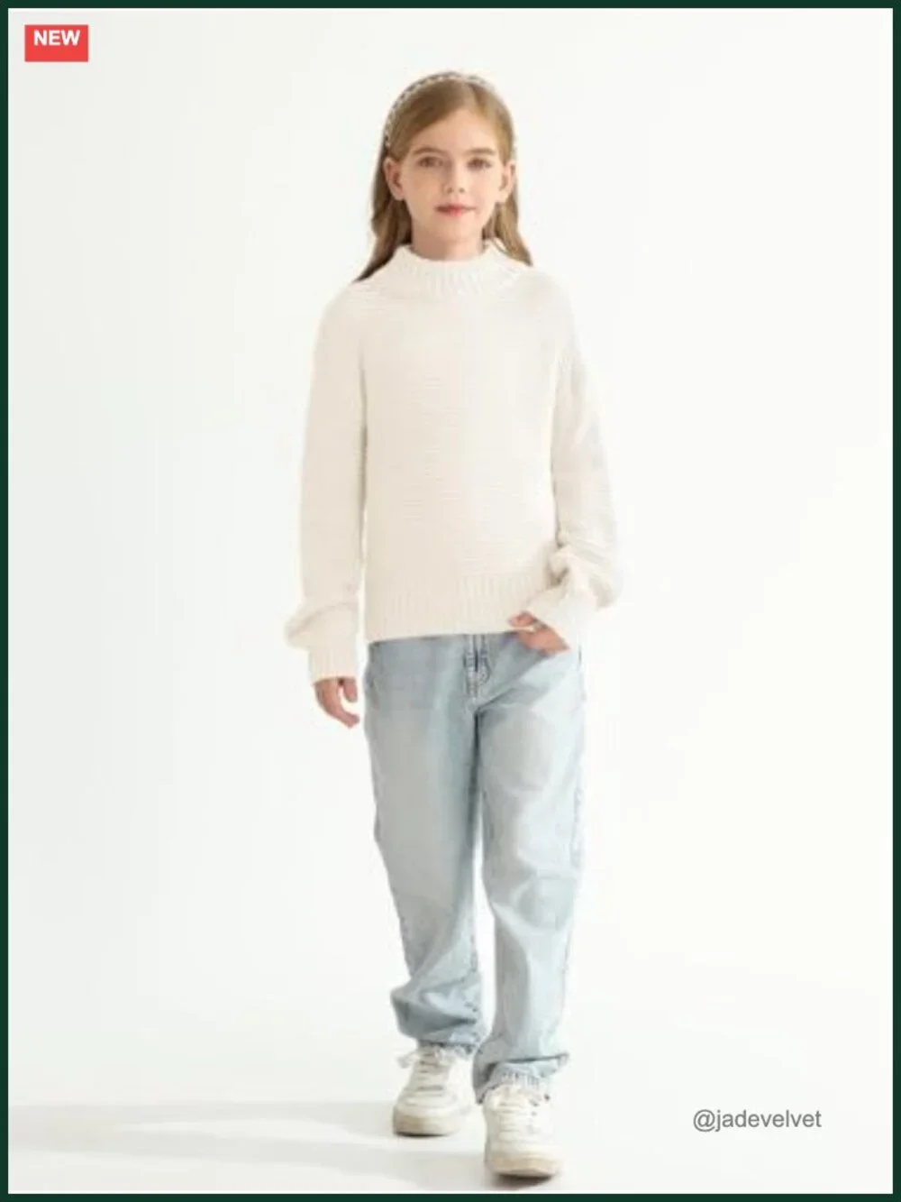 Girls Mock Neck Pullover Sweater Long Sleeve Chunky Knit Jumper Tops